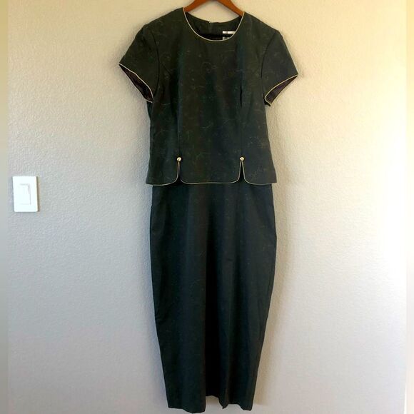 Vintage Julian Taylor Green & Gold Suit Dress 12 - Picture 1 of 7
